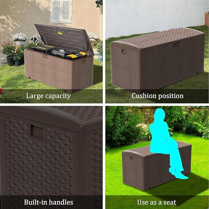 Yardgrace 180 Pro Gallon Deck Box,Outdoor Storage Box Lockable,Waterproof for Patio Furniture, Garden Tools, Pool Accessories, Package Delivery Boxes For Outside, Brown