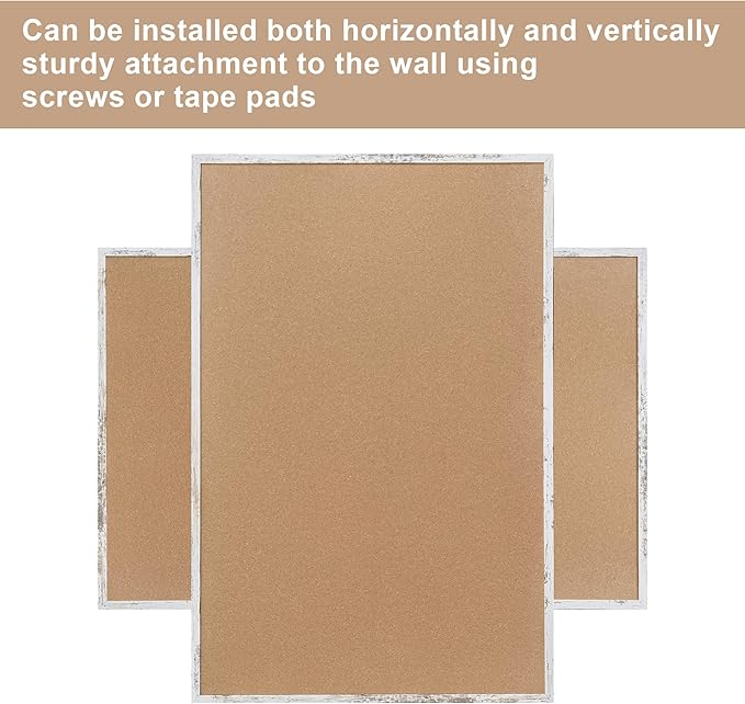 Cork Bulletin Board, 48 X 32 Inches White Framed Message Vision Board, Large Wall Mounted Notice Memo Pin Board with 28 Push Pins