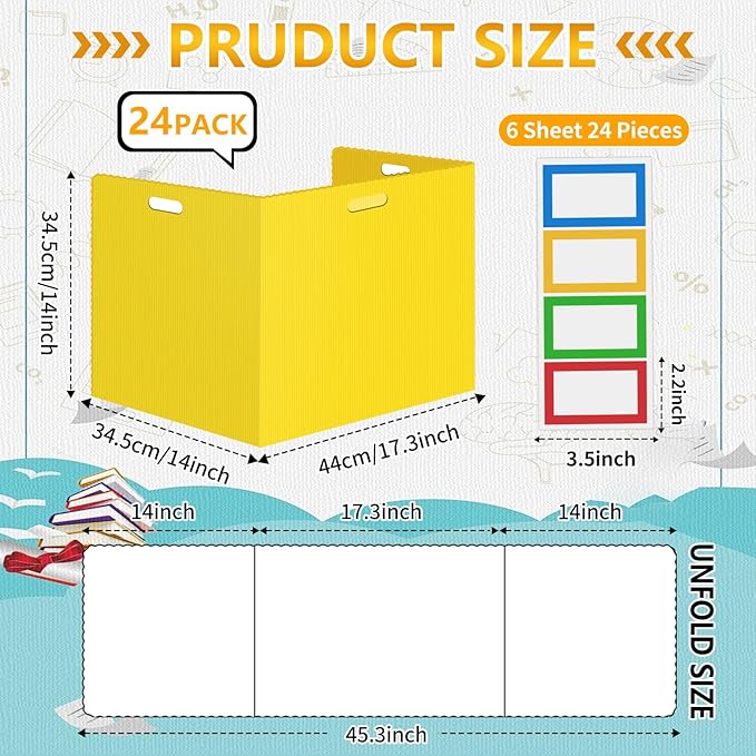 24 Pcs Desk Dividers for Students 14 × 17.5 × 14 Inch Plastic Waterproof Privacy Folders Shields Test Dividers with Yellow Classroom Privacy Boards for School Study Teacher Supplies(Yellow)