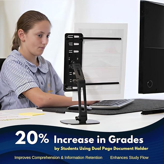Note Tower Desktop Titan Document Holder for Typing | Compact 2 Page Paper Holder Stand for Desk | Document Stand Holds Copy Paper, Photos & Post Notes | for Fast Typing, Studying & Presenting