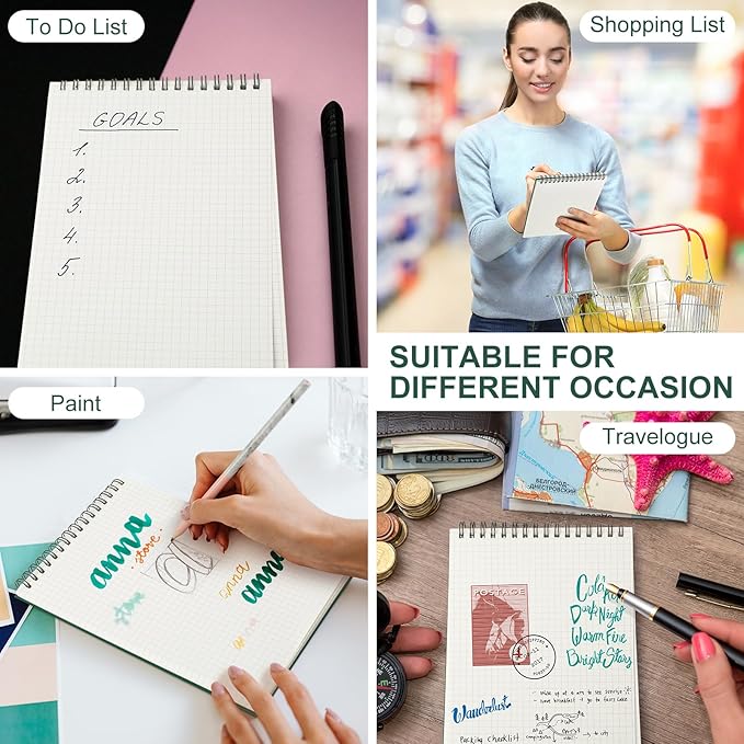 Engrowtic 6 Pack Graph Paper Spiral Notepad A5 Top Wirebound Notepad Grid Notebook Steno Pads Memo Notebook Grid Paper 140 Pages for Writing Sketching Drawing Office Supplies (Dark Green)