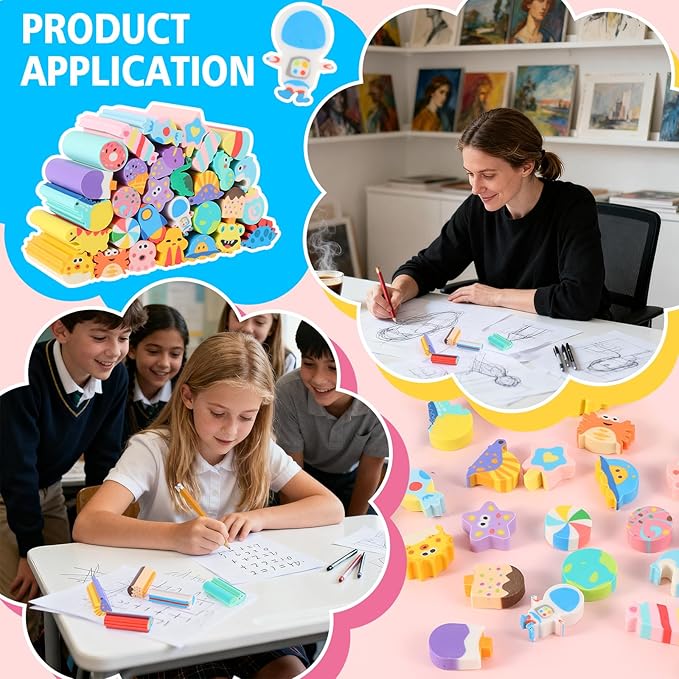 24 Pcs Cute Retractable Eraser for Pencils Cute School Supplies Kawaii Erasers for Kids Fun Cartoon Erasers Back to School Supplies Kid Party Favors Gift (Style 5)