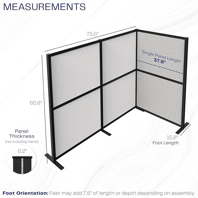 VIVO L-Shape Modular Corner Wall System, 3 Panels, Modern Professional Office Cubicle Dividers, Freestanding Privacy Screen, 66 inches High, Light Gray, Black Frame, PP-MWS63B-L
