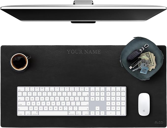ELIZO Personalized Custom Desk Pad Set Real Leather Desk Mat Mouse Pad Unique Gifts for Him Her Leather Gifts for Men Women Engraved Embossed Monogrammed Corporate Gifts