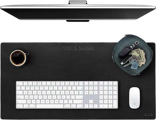 ELIZO Personalized Custom Desk Pad Set Real Leather Desk Mat Mouse Pad Unique Gifts for Him Her Leather Gifts for Men Women Engraved Embossed Monogrammed Corporate Gifts