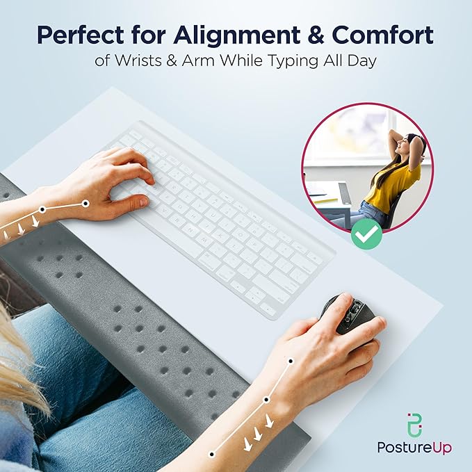 EdgeRest PostureUp L-Shaped Memory Foam Wrist Rest, Ergonomic Elbow and Forearm Support for Desk, Non-Slip Universal Fit, Light Gray