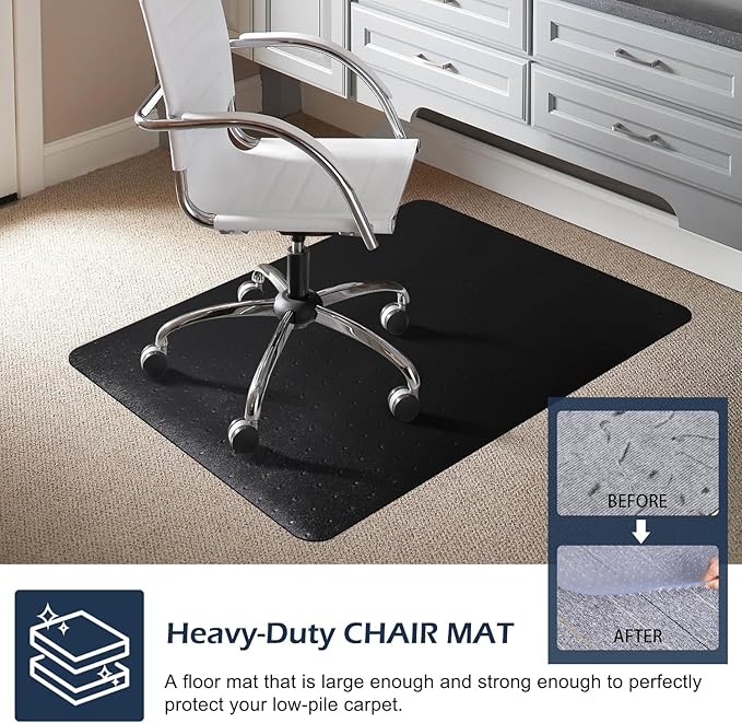 SALLOUS Chair Mat for Carpet, 48" x 36" Office Chair Mat for Carpeted Floors, Heavy Duty Vinyl Floor Mat with Grips, Carpeted Floor Protector Computer Desk Mat for Home Office (Black)