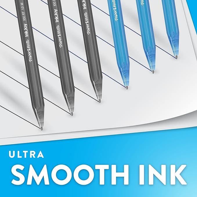 Paper Mate InkJoy 100RT Ballpoint Pens, Medium Point (1.0mm), Black & Blue Ink, 72 Count - Bulk Pack for School, Home, Office, College, Note-Taking