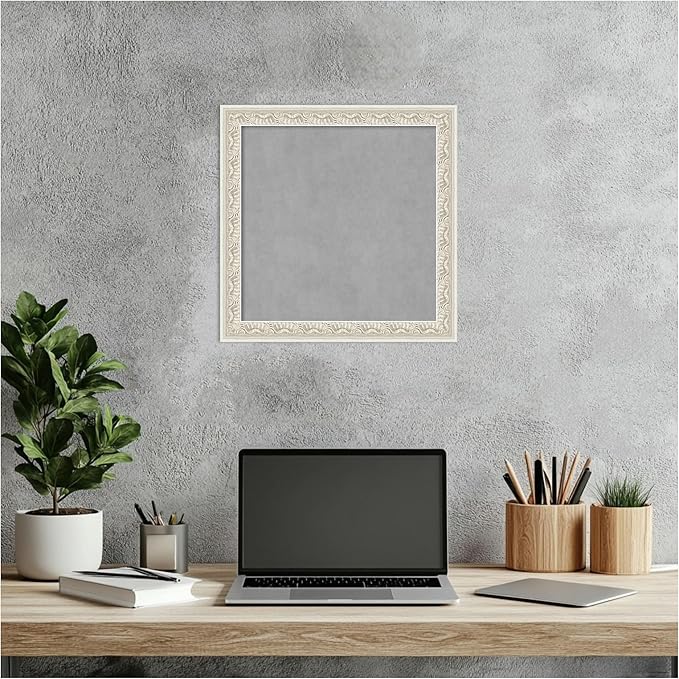 Amanti Art Silver Framed Magnetic Board 14x14 X-Small Vision Board for use with Magnets, 100% Metal Sheet to Display Items as Office Decor or for Home Organization in mudroom, Kitchen or Kids Room