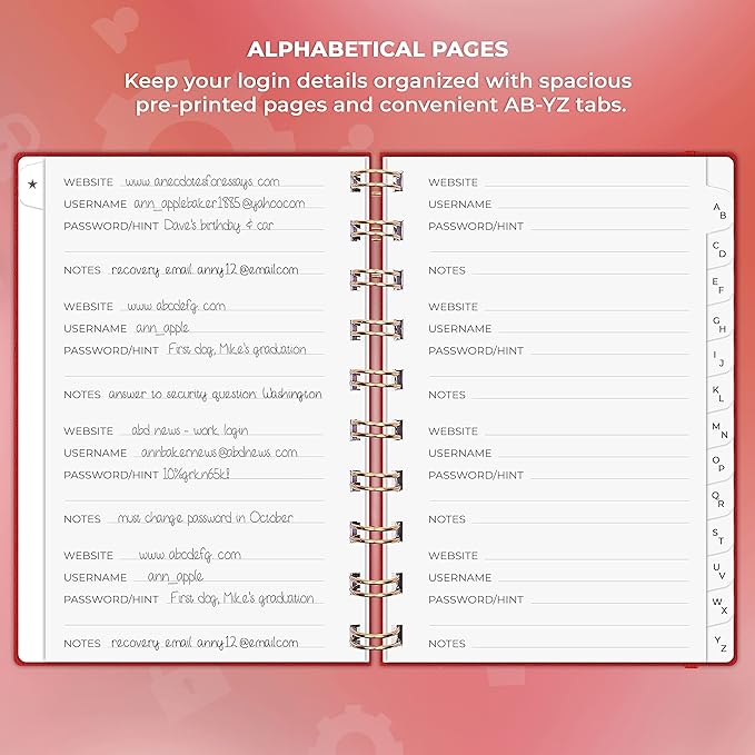 Clever Fox Password Book Spiral – Mini Internet Address & Password Organizer with Laminated Alphabetical Tabs – Small Password Keeper Journal – Hardcover, Pocket Size, 4.7x5.7” (Red)
