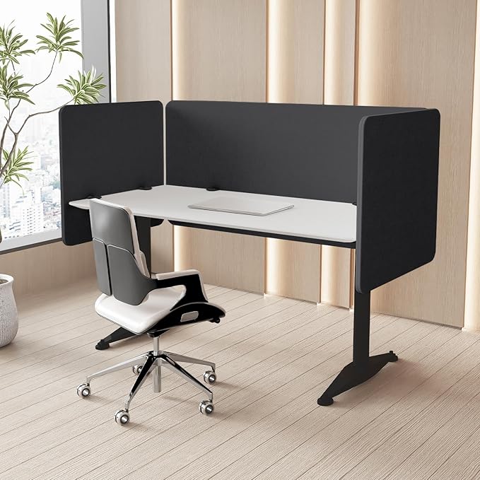 MORDEER 47.2 Inch Desk Divider Panels Set, Acoustic Divider Panel for Privacy, Fabric Wrapped Room Dividers for Office, Easy Assemble, Dark Grey