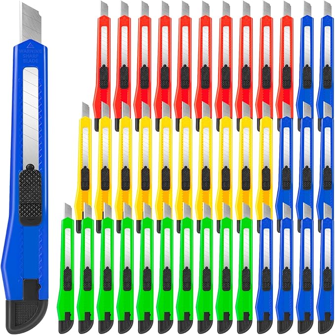 TIFICAL 40 Pack Utility Knife Box Cutter Retractable, 9mm Snap-Off Box Cutters, Box Knife with Slide Lock, Lightweight Razor Knife Exacto Knife for Office, Home, Crafts, Hobby Use