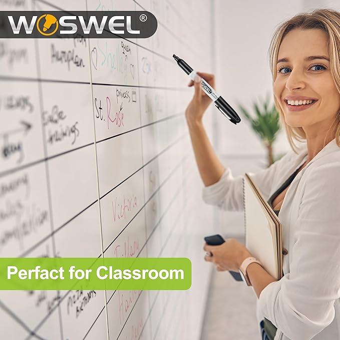 WOSWEL Dry Erase Markers Bulk, 144 Pack Black Chisel Tip Whiteboard Markers, Low Odor Dry Erase Markers for School Office Home