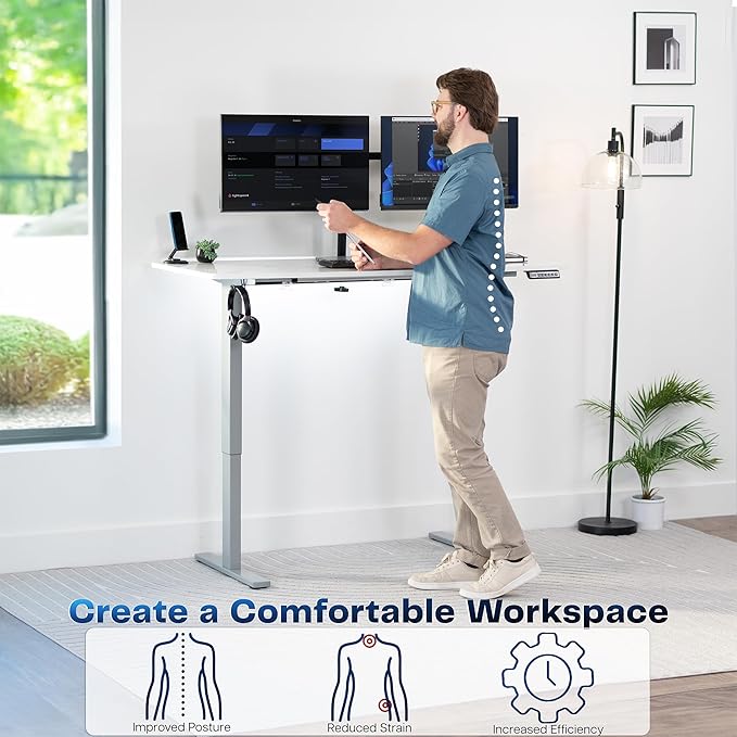 VIVO Electric Dry Erase 60 x 24 in Standing Desk, Memory Height Adjustment, 1B Series, Holds 220 lbs, White Marble Pattern Top, Gray Frame, DESK-KIT-1G6WM