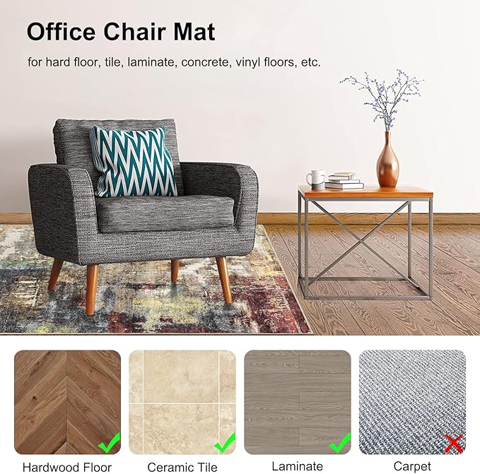Anidaroel Office Chair Mat for Hardwood Floor, 36"x48" Under Desk Chair Rug for Rolling Chair, Anti-Slip Computer Chair Mat, Low Pile Carpets Floor Rug for Home Office Gaming Room