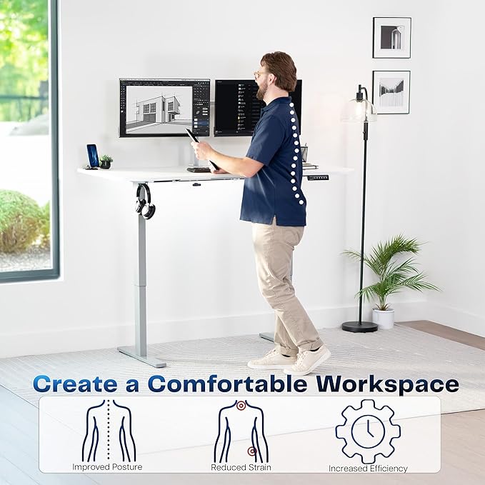 VIVO Electric 63 x 32 in Standing Desk, Memory Height Adjustment, 1B Series, Holds 220 lbs, White Top Gray Frame, DESK-KIT-1G1W