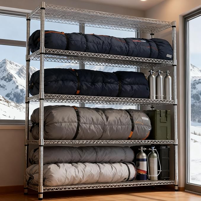 M MZG 5 Tiers Shelf 3300 lbs Steel Storage Shelving Utility Shelving Unit Steel Organizer Wire Rack for Home,Kitchen,Office,Garage Chrome 17.7" D x 47.2" W x 70.3" H