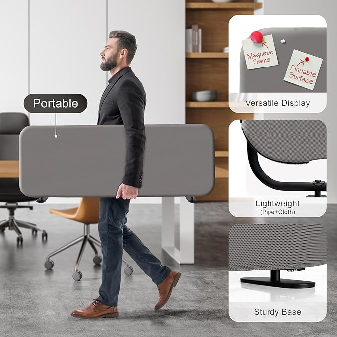 DECOLAB Desk Dividers, Standing Table Divider Panel Partition for Home, Office, Student, Classroom, Countertop, Freee Standing, Anti Scratch, 48"x18", Sterling