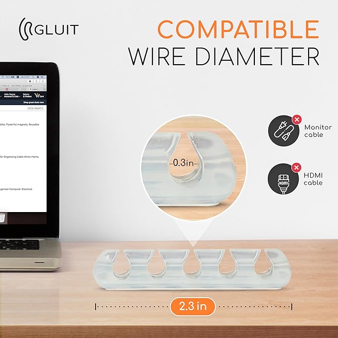 GLUIT Adhesive Desktop Cable Organizer Versatile Cord Holders Wire Clips and Cable Holder Cord Organizer for Desk Table Accessories Office Spaces New Transparent 5 Pack