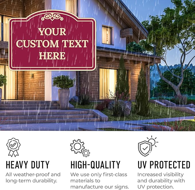 Custom Decorative Sign, Personalized Metal Sign for Driveway, Home, Airbnb, Door Plaque, Burgundy Background Sign, 18x24 Inches, ACM, Fade Resistant, Made in USA by Sigo Signs