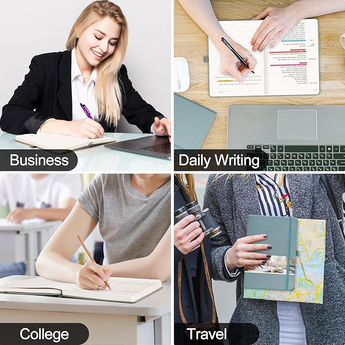 EMSHOI A5 Lined Journal Notebook - 120gsm Thick PU Leather Hardcover with Sticky Notes, 256 Numbered College Ruled Notebook for Work, School & Writing, 5.75" x 8.38" Dark Grey