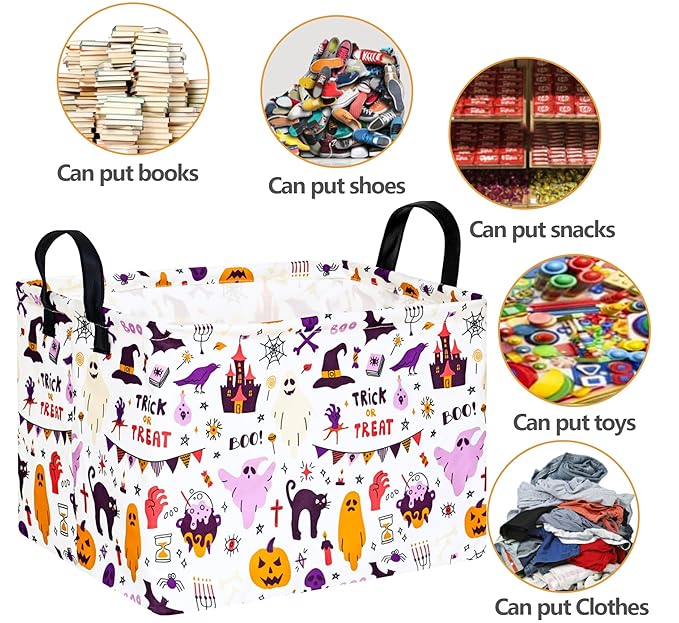 FUULOXE Halloween Gifts Empty Basket Boo Cube Organizer Bins Trick or Treat Spooky Basket Stuffers for Boyfriend Dual Handles for Closet Shelf