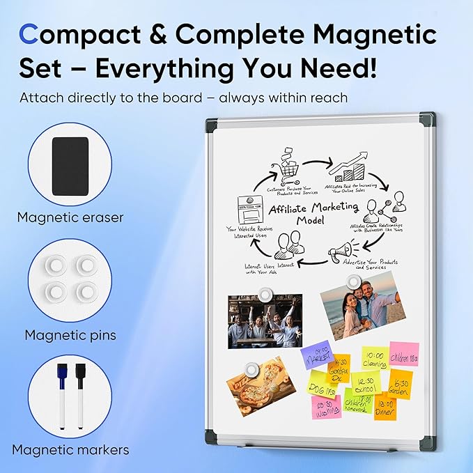 VUSIGN 36" x 24" Magnetic Whiteboard for Wall, Dry Erase Board with Silver Aluminum Frame, Hanging White Board for Office, Home, Classroom – Includes 1 Eraser, 2 Multicolor Markers & 4 Magnets