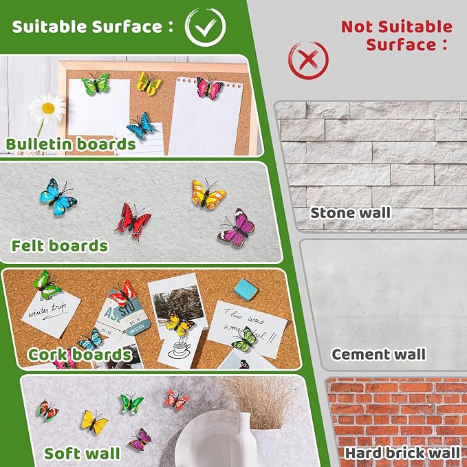 50Packs Decorative Push Pins for Cork Board Butterfly Push Pins for Board Bulletin Cute Thumb Tacks for Wall Green Thumbtacks for Hanging in Cubicle Office Home Decor Decorations