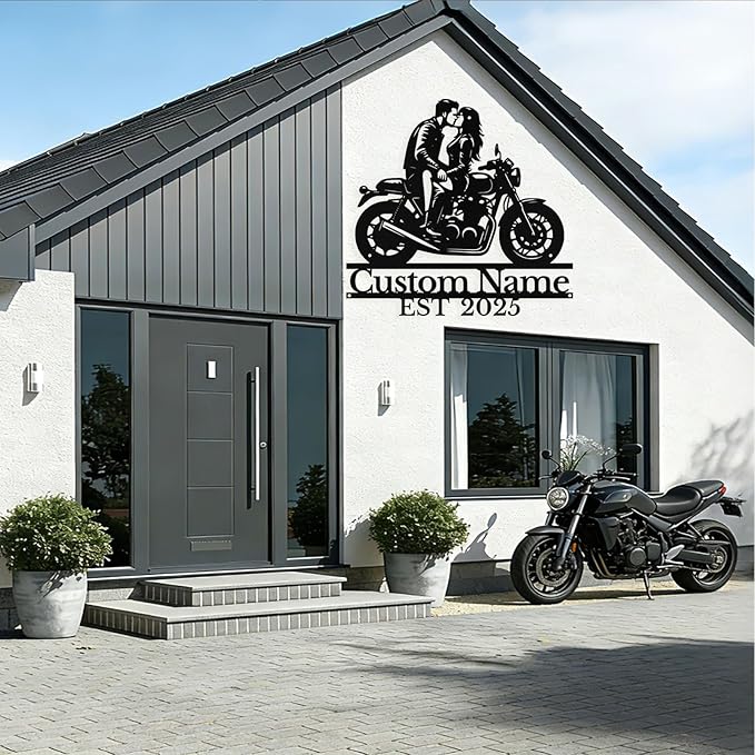 Custom Motorcycle Couple Metal Signs Personalized Biker Couple Name Sign Custom Garage Decor Motorbikes Wall Art Decor Motorcycle Sign Wedding Valentine's Day Gift for Couples
