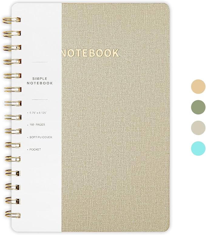 Spiral Notebook-5.75" x 8.125" College Ruled Journal with Inner Pockets and 160 Pages,PU Leather Cover Business Journal, Twin-Wire Binding Notebook Perfect for Office & Home School Supplies Light Grey