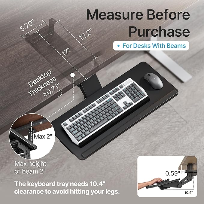 PEGZONE Keyboard Tray Under Desk with Storage Drawer, Height Adjustable Keyboard Tray Slide Out Swivel Tilt, Ergonomic Under Desk Mount Keyboard & Mouse Holder for Gaming Home Office, 25x11'', Black