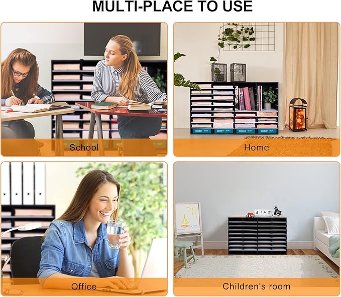 EasyPAG Wooden Literature Organizer with Adjustable Shelves, 36 Compartments Office Paper Organizer Storage 18000 Sheets Letter Size Paper, Student Mailbox for Classroom, Black/White