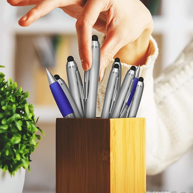 DISCOUNT PROMOS Stylus Ballpoint Pens Set of 10, Bulk Pack - Black Ink, Great for Office, School, Business, Tradeshows, Events - Blue