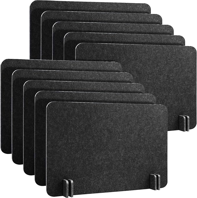Fabbay 10 Pcs Acoustic Freestanding Desk Divider Desk Partition 16 x 24 Inch Table Freestanding Up Privacy Panel Visual Distraction and Noise Reducing for Office Furniture Classroom (Black Gray)