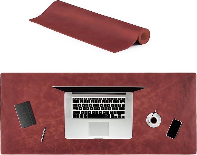 Node Leather Calfskin Leather Desk Pad – Executive Office Desk Mat with Non-Slip Bottom – Smooth Surface for Mouse & Keyboard – Wide Desk Protector 15 3/4" x 38"