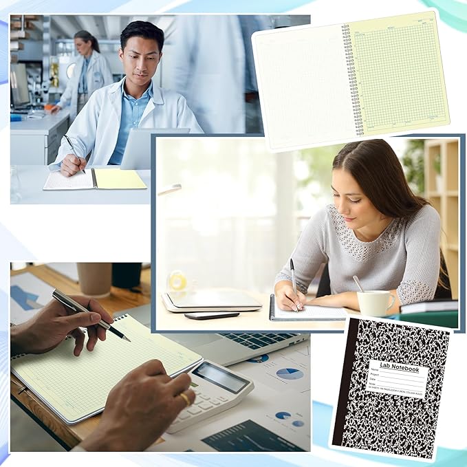 Affrolling 2 Pack Carbonless Lab Notebook Carbon Copy 8.5'' X 11'' Laboratory Engineering Chemistry Computation Notebook Science Grid Contains 50 Sets of Pages 100 Pages Total Coil Binding(Black)