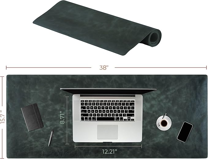 Node Leather Calfskin Leather Desk Pad – Executive Office Desk Mat with Non-Slip Bottom – Smooth Surface for Mouse & Keyboard – Wide Desk Protector 15 3/4" x 38" – Real Leather Desk Blotter