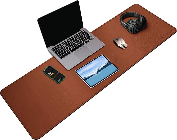 ZORESYN XL Large Desk Pad (47.2" x 15.8") - PU Leather Office Desk Mat for Keyboard and Mouse - Waterproof Surface with Nonslip Base - Light Brown Extended Mouse Pad for Home & Office