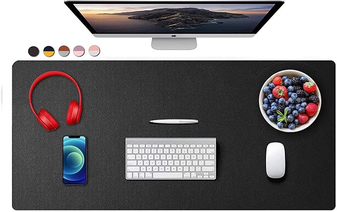 SUJAYU Dual Sided PU Leather Desk Pad, Mouse Pad, Office Desk Mat, Non-Slip Laptop Desk Pad, Waterproof Desk Writing Pad for Office and Home (35.4" x 17.7", Black)