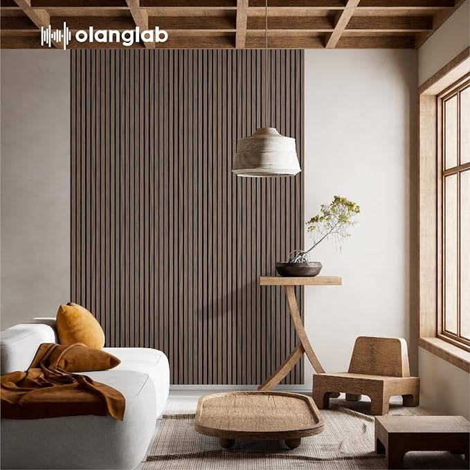 Olanglab Wood Slat Wall Panels, Wooden Acoustic Wall Panels, 94.5"x12.6" Each 3D Wall Panels for Interior Wall Decor, 4 Pack in Total 94.5"x50.4" (Dark Walnut)