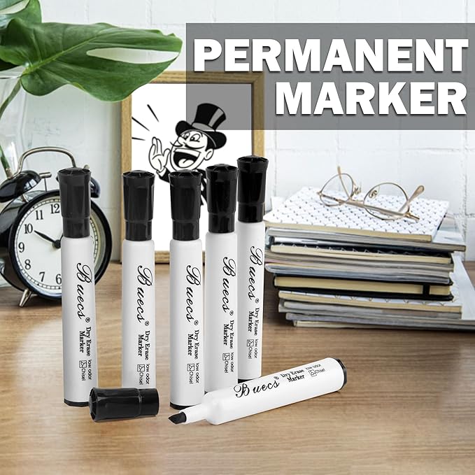 Buecs Black Dry Erase Markers, Low-Odor, 80 Count, Chisel tip, Perfect for Writing on Whiteboards, Dry-Erase Boards, Glass, School Office Supplies