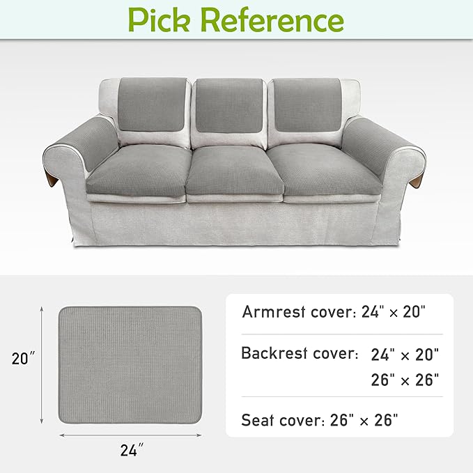 Couch Arm Covers, Sofa Arm Covers, Waterproof Armrest Covers for Sofa, Armchair, Loveseat, Non-Slip Recliner Arm Covers, Sofa Headrest Covers, Arm Chair Covers Set of 2 (Gray, 24"×20")
