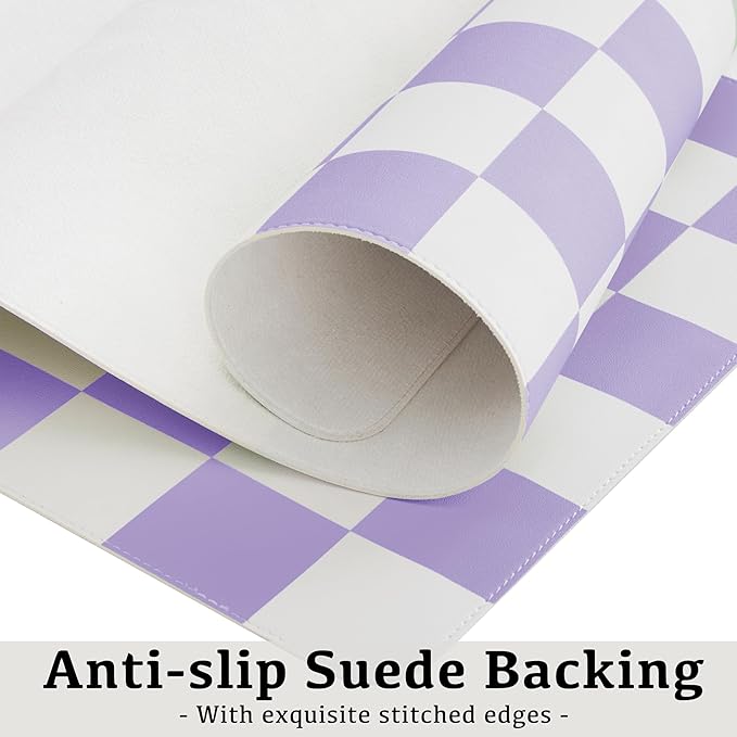 Ohocut Checkered Desk Mat, Large Cute Aesthetic Retro PU Leather Computer Laptop Desk Mat, Non-Slip Waterproof Mouse Keyboard Pad, Desk Writing Mat for Work/Home (Purple, 23.6" x 13.7")