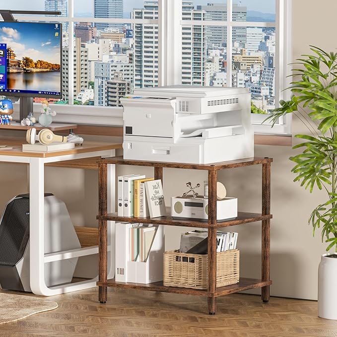 LELELINKY 3-Tier AV Media Player Stand Set of 2, Brown Stereo Cabinet, Wooden TV Stand,Game Console Shelf, Multifunctional Entertainment Center, Suitable for Home, Conference Room, Game Studio