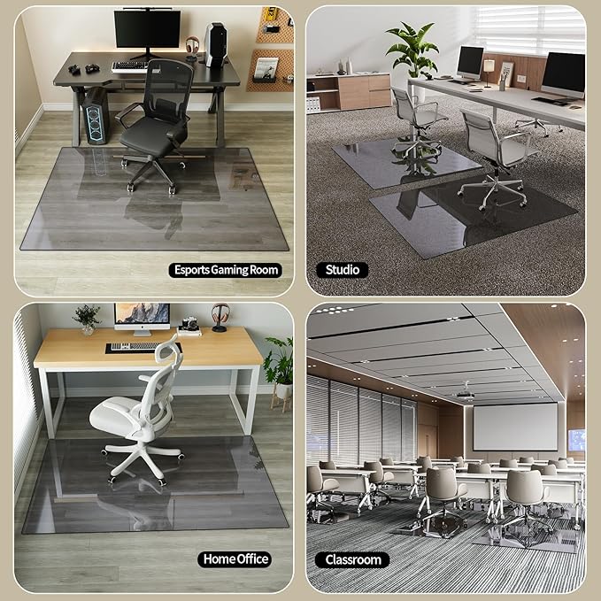 Koonmi Tempered Glass Chair Mat for Hardwood Floors & Carpets, 30" x 55“ Grey Heavy Duty Office Floor Protector, Scratch & Dust Concealing, Noise-Free for Home Office Desk