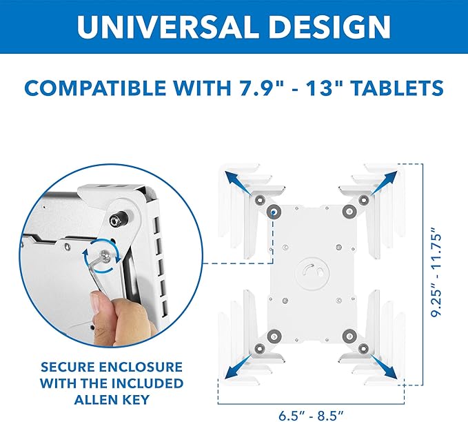 Mount-It! Anti-Theft Universal Tablet Kiosk Stand, Fits iPad Pro, Galaxy Tab, Surface Pro 9.7-13 Inch Tablets | Adjustable Floor Stand with Secure Locking for Retail, Trade Shows, POS, and Public Use