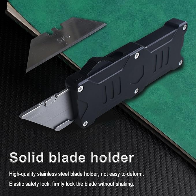 Caressolove Folding Utility Knife For Men, Double Action Auto Retractable Knife, EDC Self Retracting Box Cutter With Belt Clip, Assisted Opening Automatic Knife Push Button With 10pcs Extra Blades