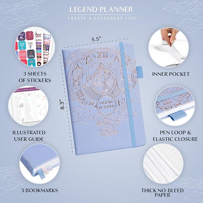 Legend Planner – Weekly & Monthly Life Planner to Hit Your Goals & Live Happier. Organizer Notebook & Productivity Journal. A5 (Periwinkle)