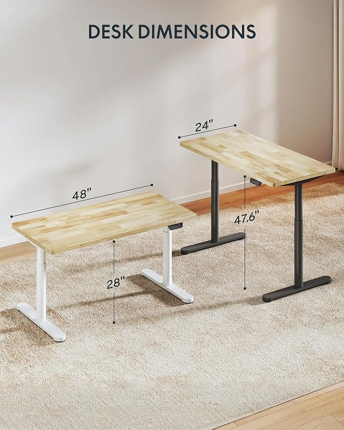 FLEXISPOT Solid Rubberwood Electric Standing Desk with Elegant Oval Legs, 48"x24" Height Adjustable Desk for Home Office & Living Spaces (Black Frame)