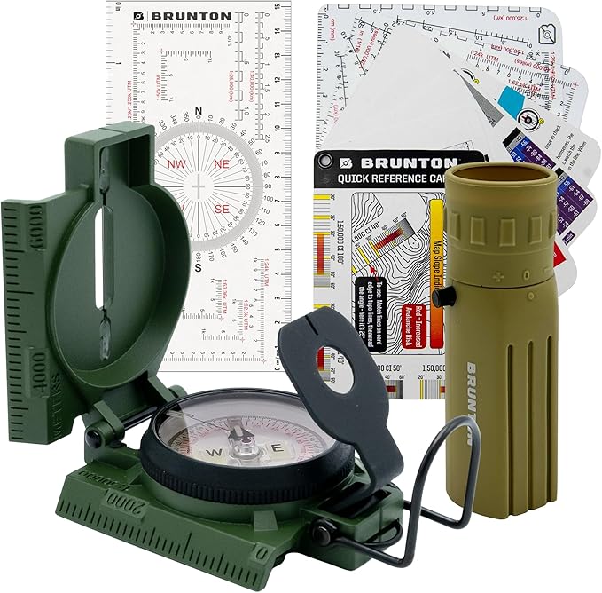 Brunton Deluxe Tactical Field Navigator Bundle – Model 94 Military Lensatic Compass (Made in USA) + Lite Tech 8x22 Monocular + Quick-Reference Navigation Card Set + Map Multi-Tool